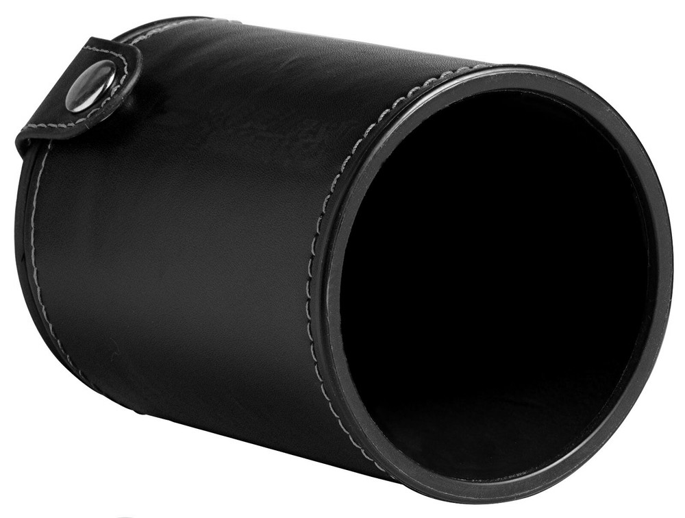 (6) Pearlized Dice Circles Pips + PU Leather Black Felt Lined Cup w/Compartment