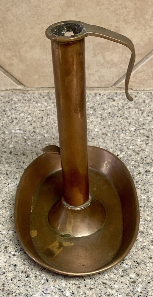 Antique Copper Candlestick Holder Adjustable Height Push Chamber 8 1/2” Tall