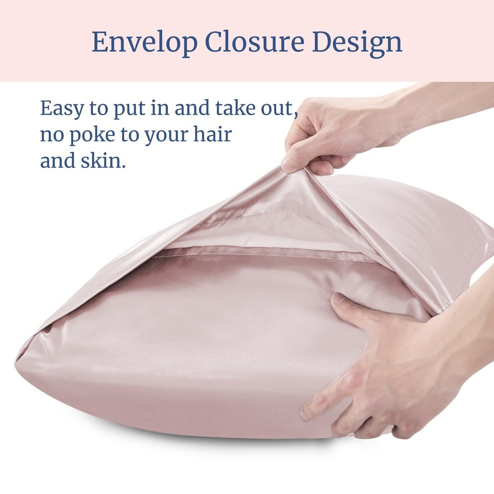 Soft Satin Pillowcase 2 Pack, King Size, Cooling Skin Friendly, Pink