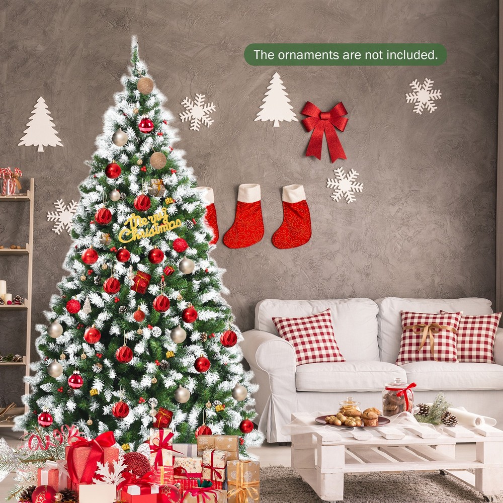 7.5 FT Pre-lit Snow Sprayed Christmas Tree Artificial Xmas Tree w/ LED Lights