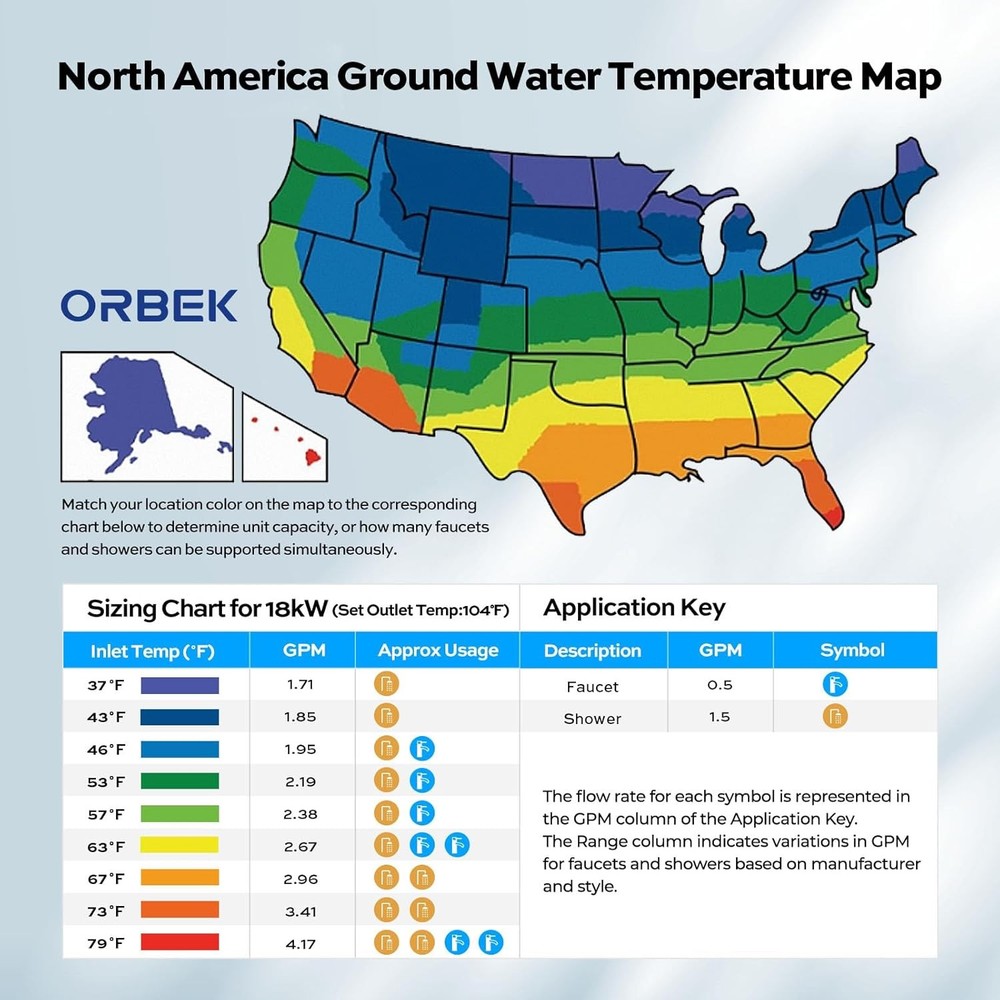 ORBEK 18kW Electric Tankless Water Heater 240V Max. 4.17 GPM On Demand Hot Water