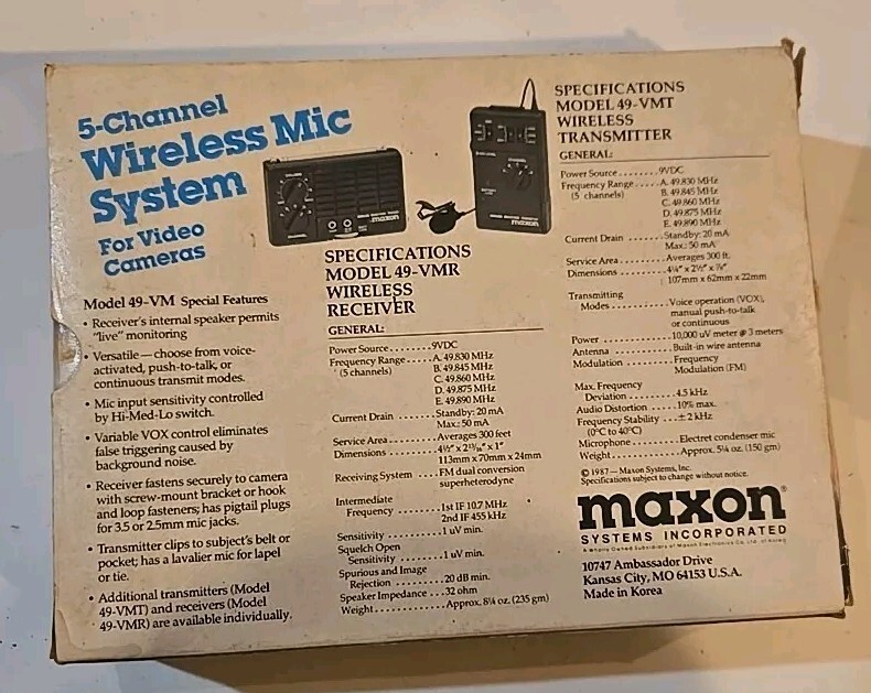 Maxon Wireless Mic System Model 49-VM 5-Channel