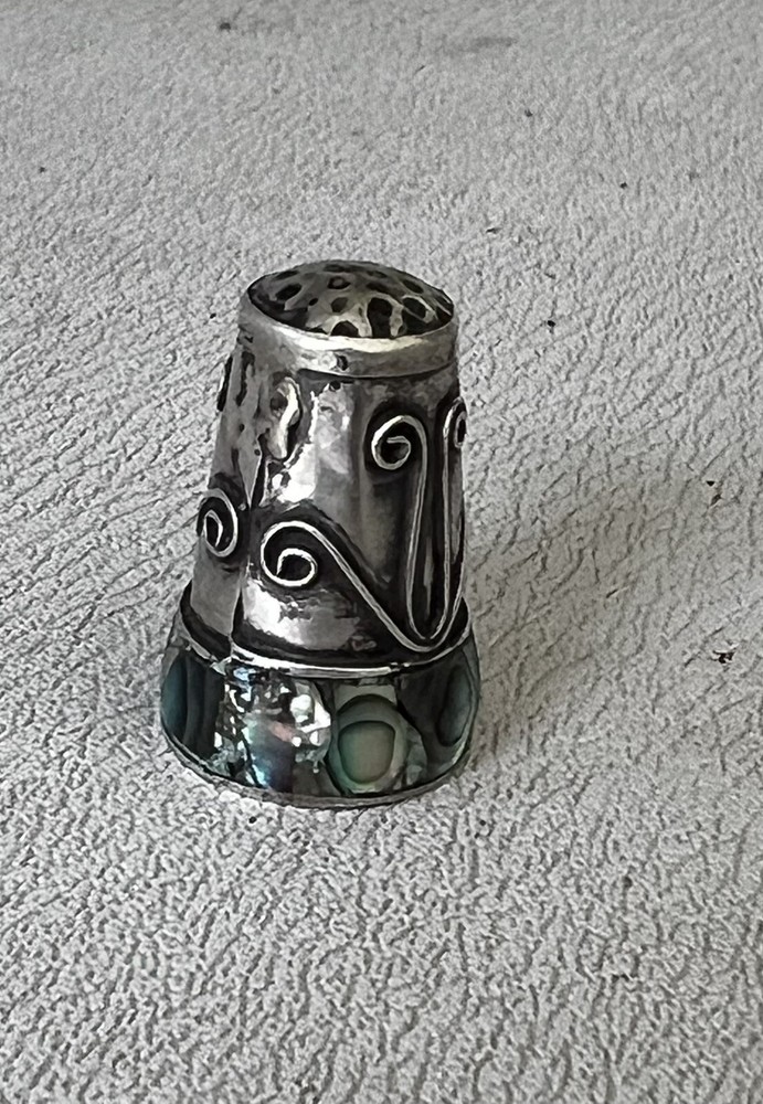 Vintage Sterling Silver Abalone Shell Inlay Mexico Thimble