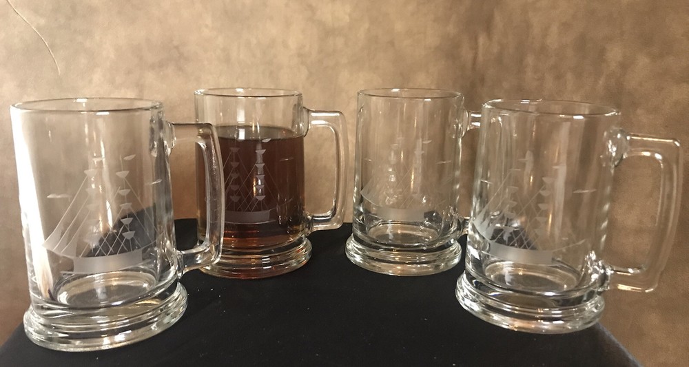 4-VINTAGE MUGS WITH CLIPPER SHIP HEAVYWEIGHT