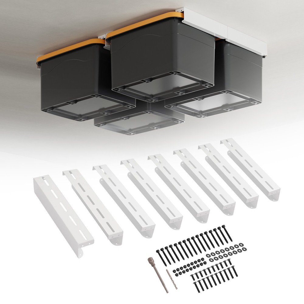 White Overhead Garage Ceiling Storage Racks Bin Organization System Heavy Duty