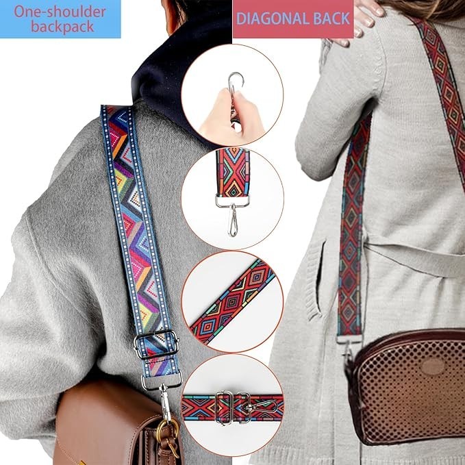 2 PCS Purse Strap 1.5" Wide Shoulder Strap Adjustable Replacement Retro Multi-