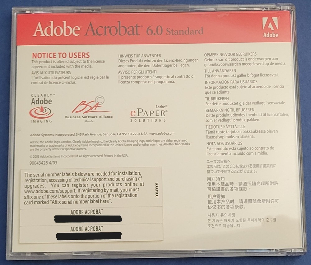 Adobe Acrobat Standard 6 for Windows with Serial Numbers CD-ROM Software