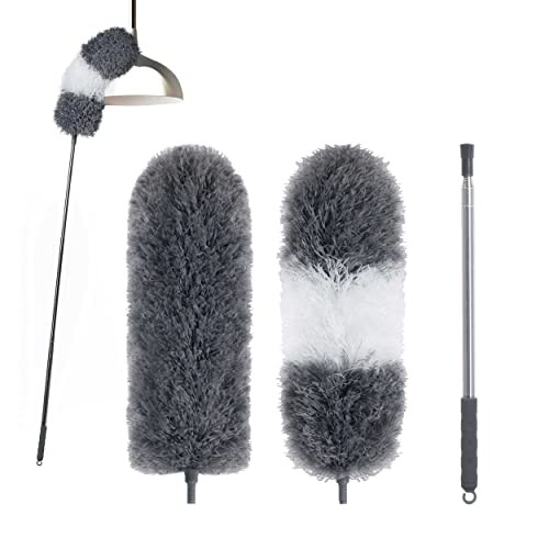 Microfiber Feather Duster with 100 Inches Extendable Pole, 2 Pack 2 Pcs