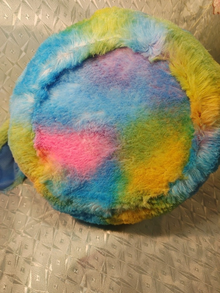 Plush Multicolored Rainbow Bunny Easter Basket With Handle ADORABLE!