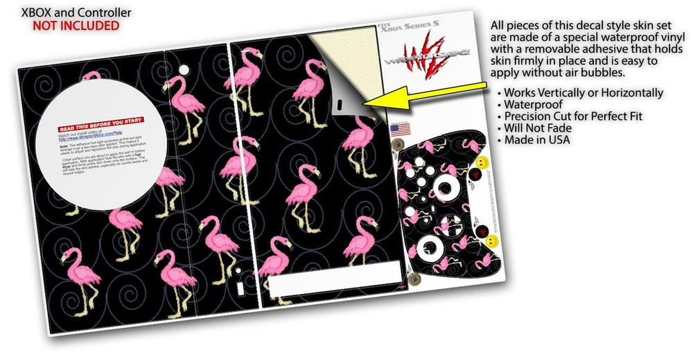 Skins XBOX Series S Console Controller Flamingos on Black