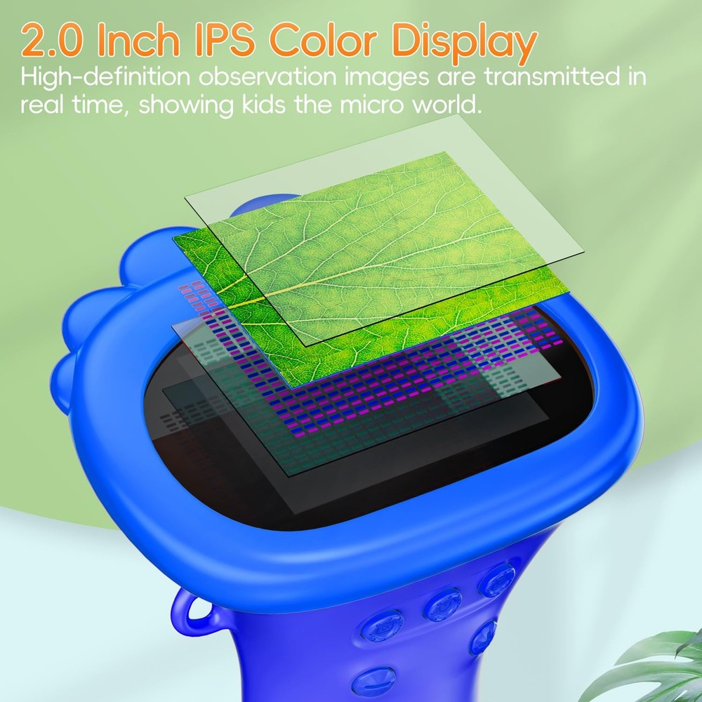 Microscope for Kids, SKYBASIC 2" IPS Screen 1000X Handheld Digital Blue