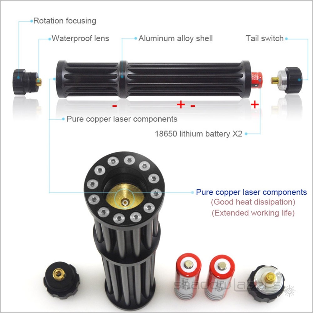 LMX3IB Blue Laser Pointer Adjustable Focus 450nm Visible Beam Light Charger+Case