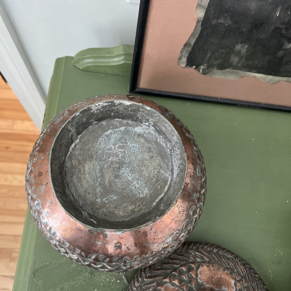 Vintage Hand Hammered Copper Plated Lidded Storage Container