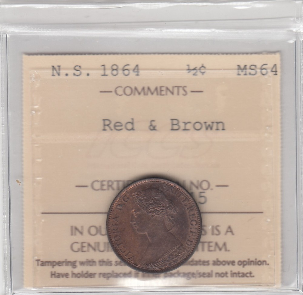1864 Nova Scotia 1/2 Half Cent Coin - MS64   C6