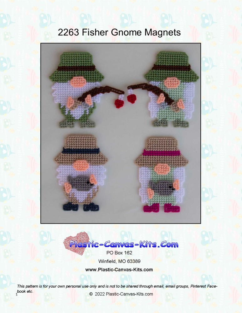 Fisherman Gnome Magnets- Plastic Canvas Pattern or Kit