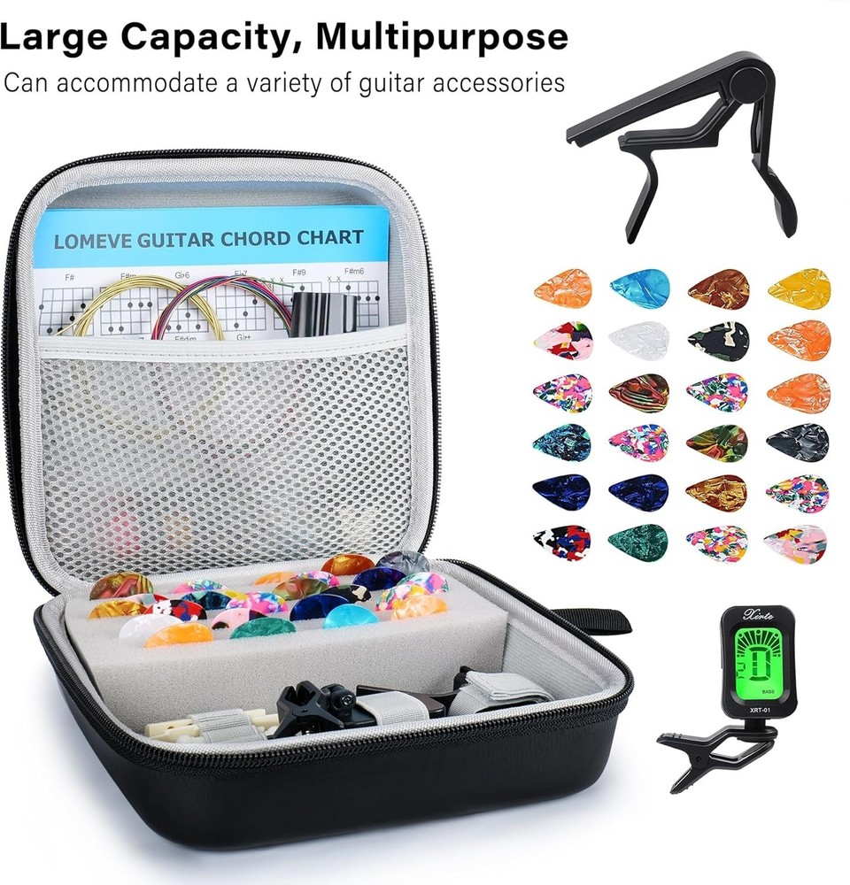 85PCS Guitar Accessories Kit Holder Case Include Acoustic Strings, Tuner, Cap...