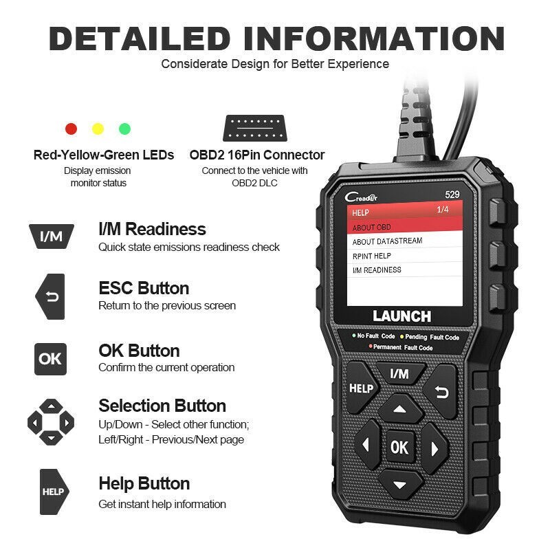 LAUNCH CR529 OBD2 Scanner OBD Code Reader Car Check Engine Fault Diagnostic Tool