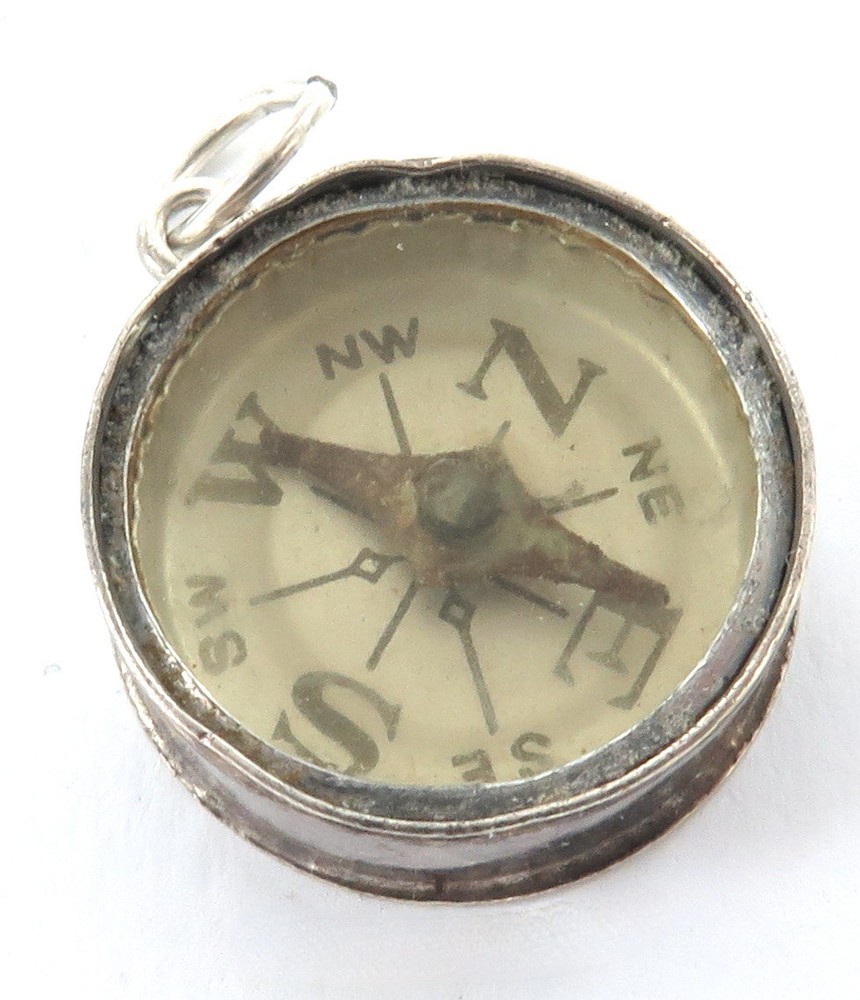 Early 1900s Sterling Silver Tiny FOB Compass.