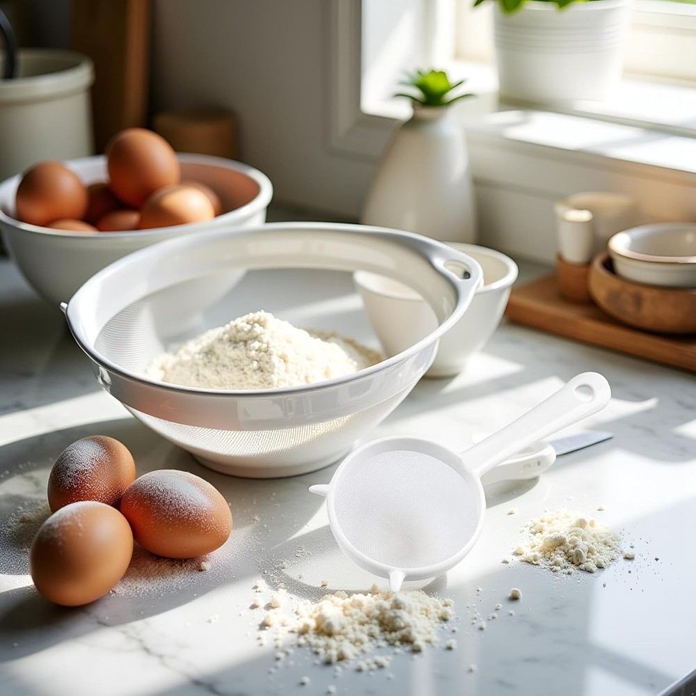 White Plastic Mesh Sieve Kitchen Sifter Strainer Colander With Handle