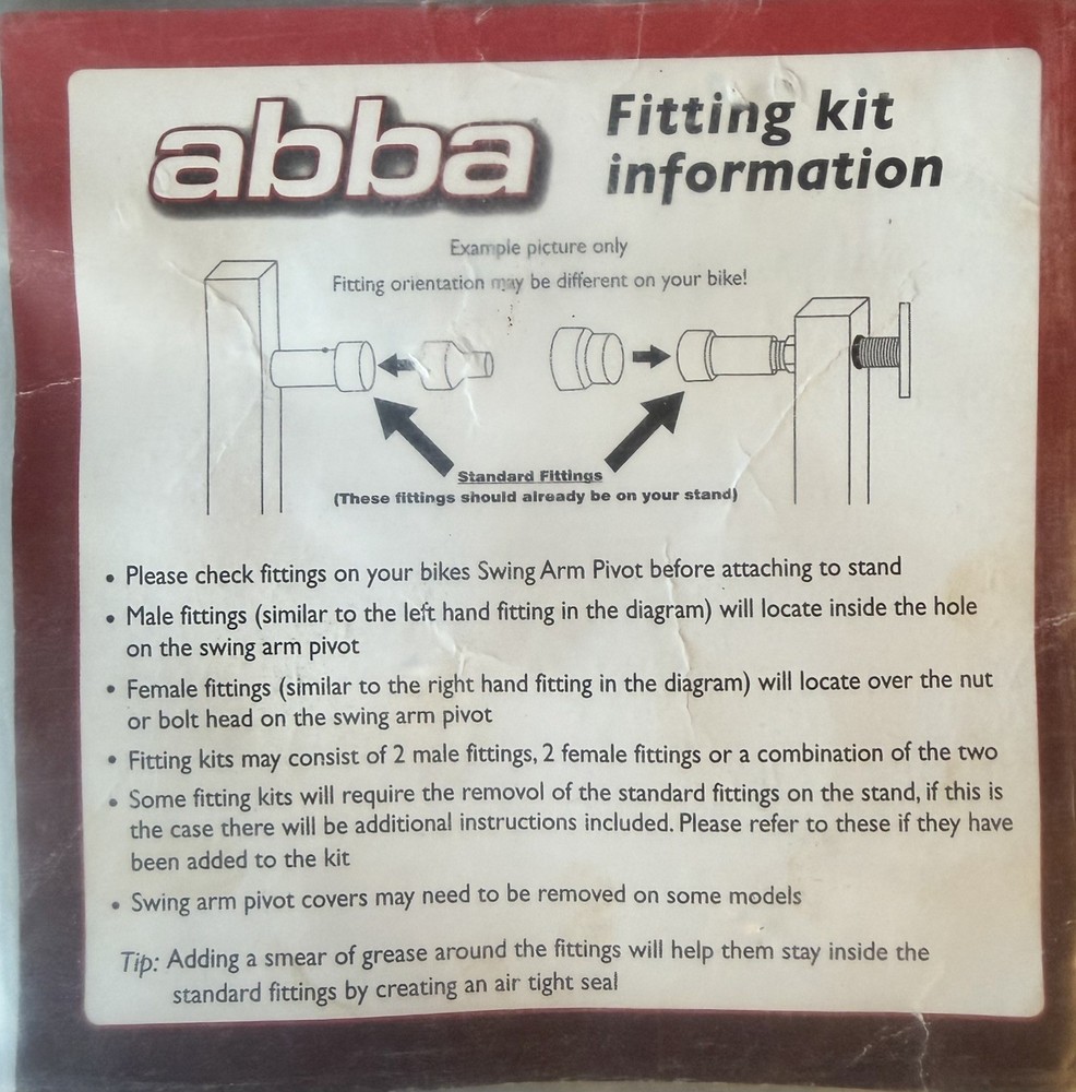 Abba Motorcycle Stand Fitting Kit No 102