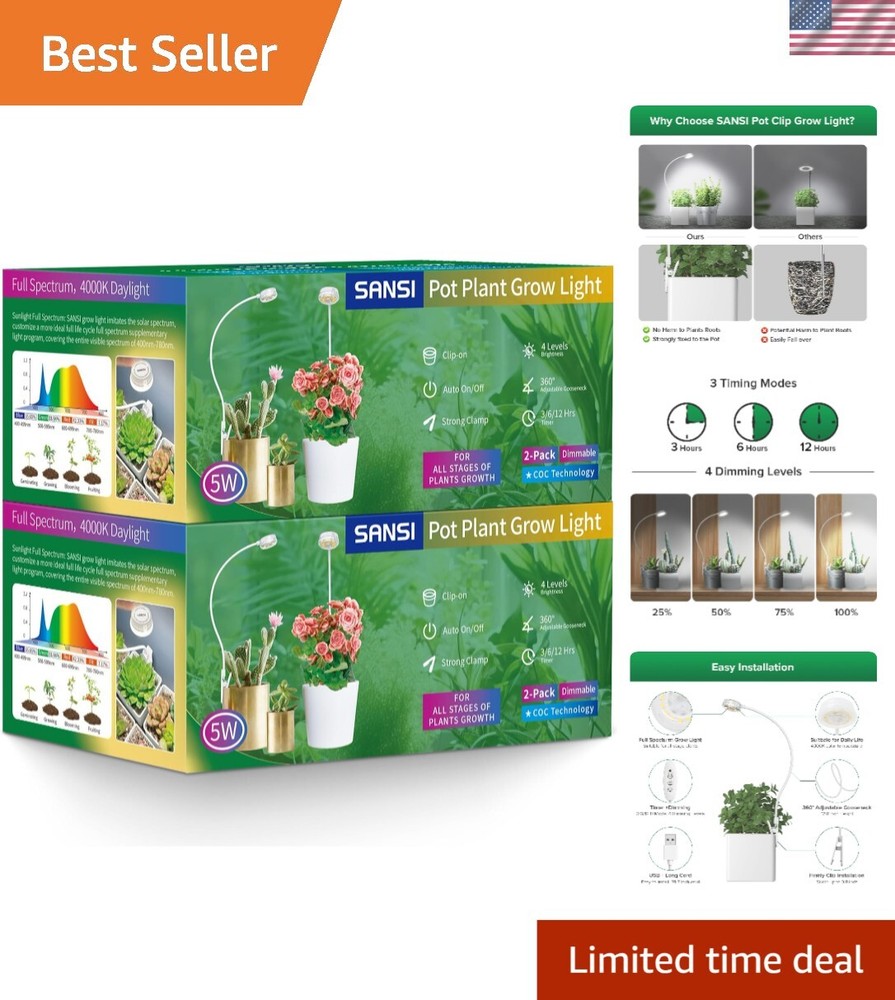 4-Pack Dimmable Indoor Grow Lights with Auto Timer - Perfect for Small Plants