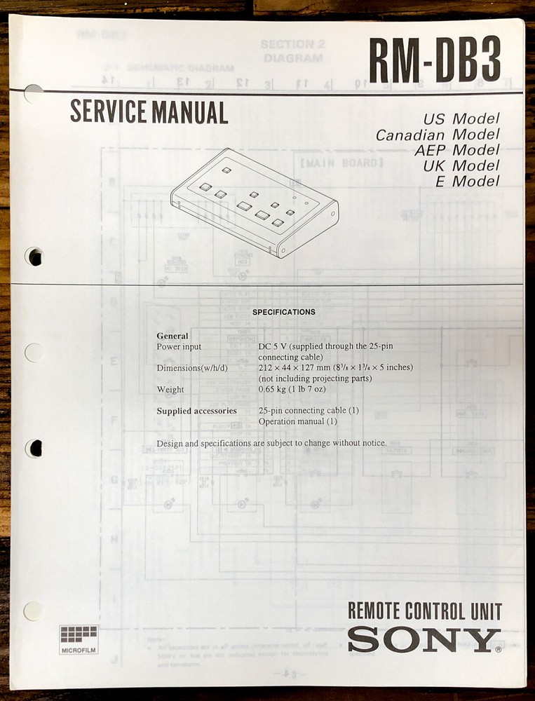 Sony RM-DB3 Remote Control  Service Manual *Original*