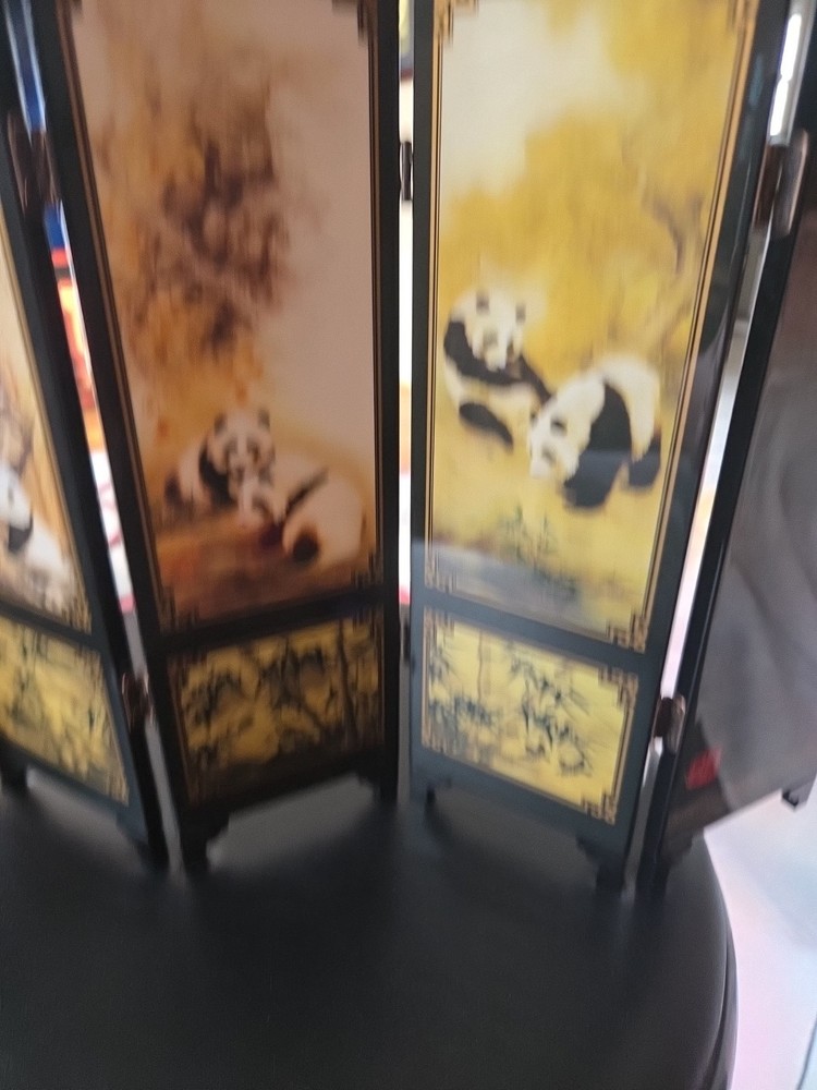 Chinese Giant Panda Table Top 6 Panel Folding Screen/Decor Beautiful! 9.5x18