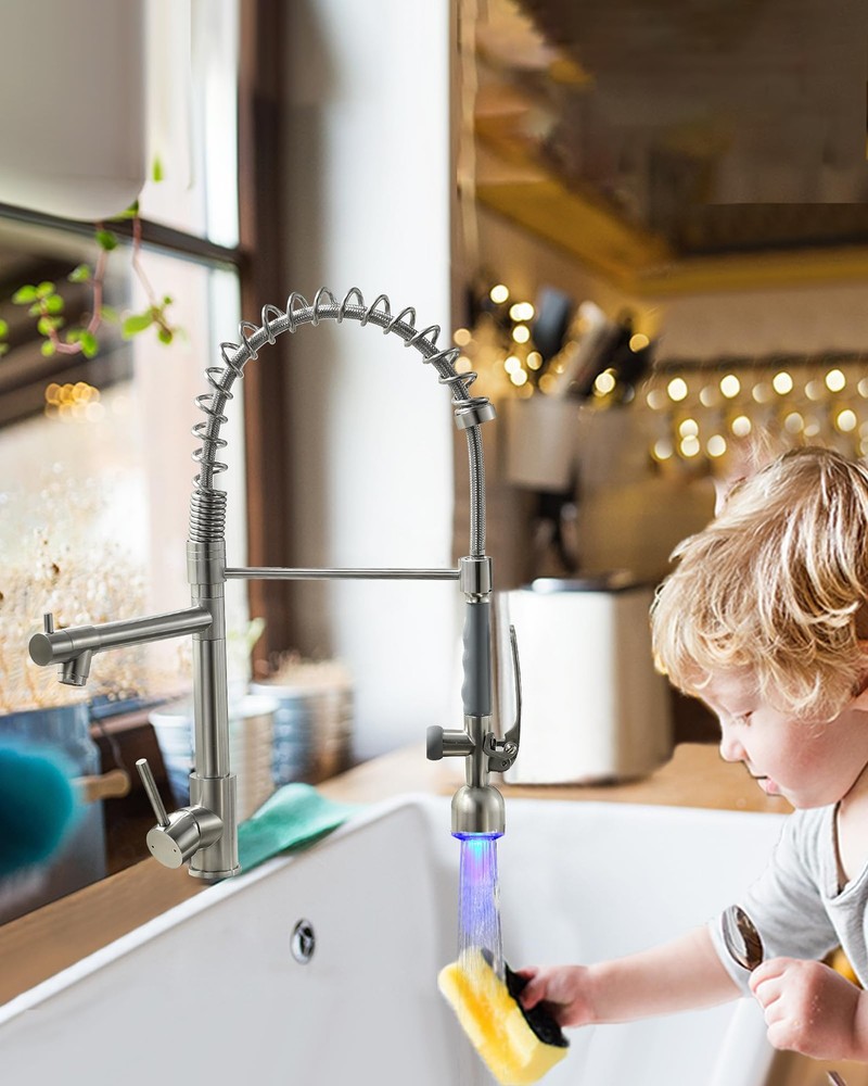 Fapully Commercial Single Handle Pull Down Sprayer Brushed Nickel Kitchen