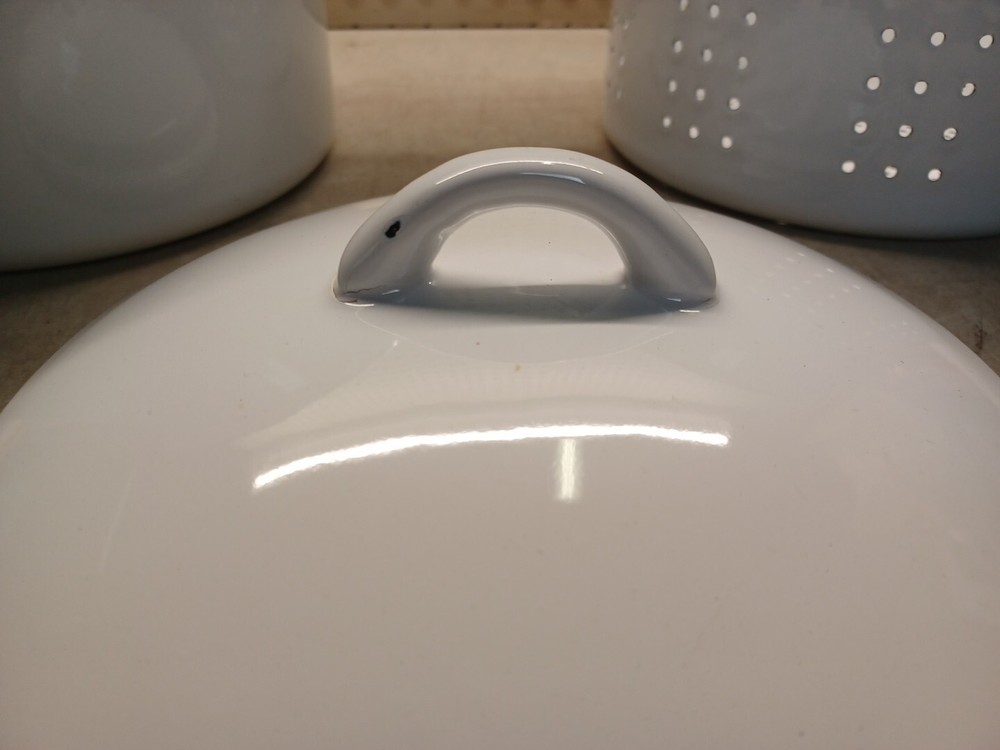 3 Piece STRAINER POT Set Metal White Kitchenware Kitchen Cooking Pasta Straining