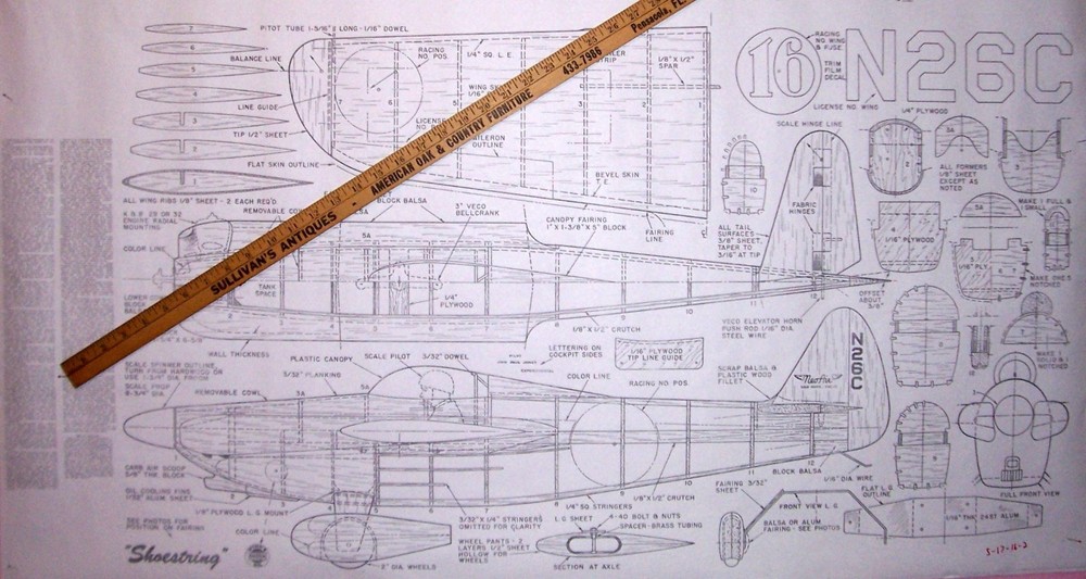 SHOESTRING PLAN + CONSTRUCTION ARTICLE for 33" UC SCALE Model Airplane