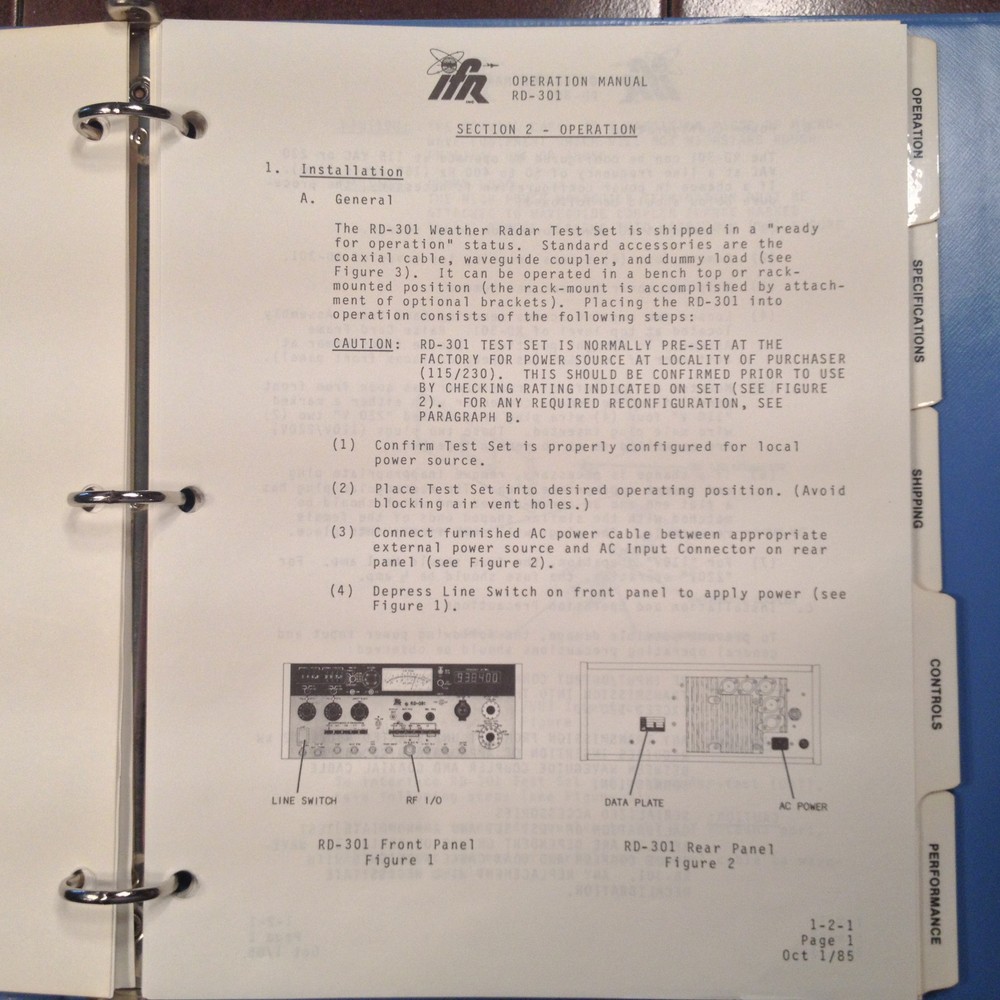 Factory Issued Original IFR RD-301 Radar Test Set Original Operators Guide