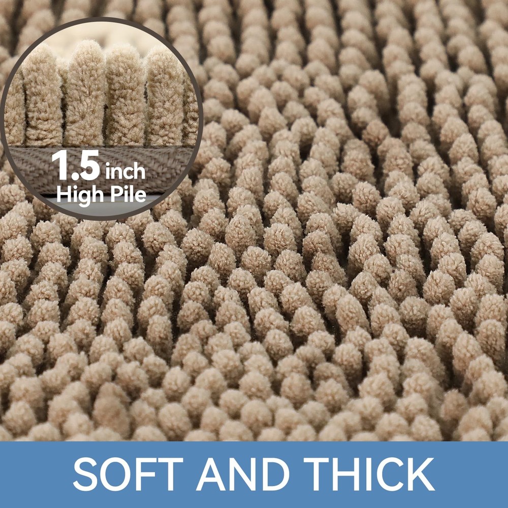 Bcoimo Chenille Bath Mat 24x17 Non-Slip Machine Washable