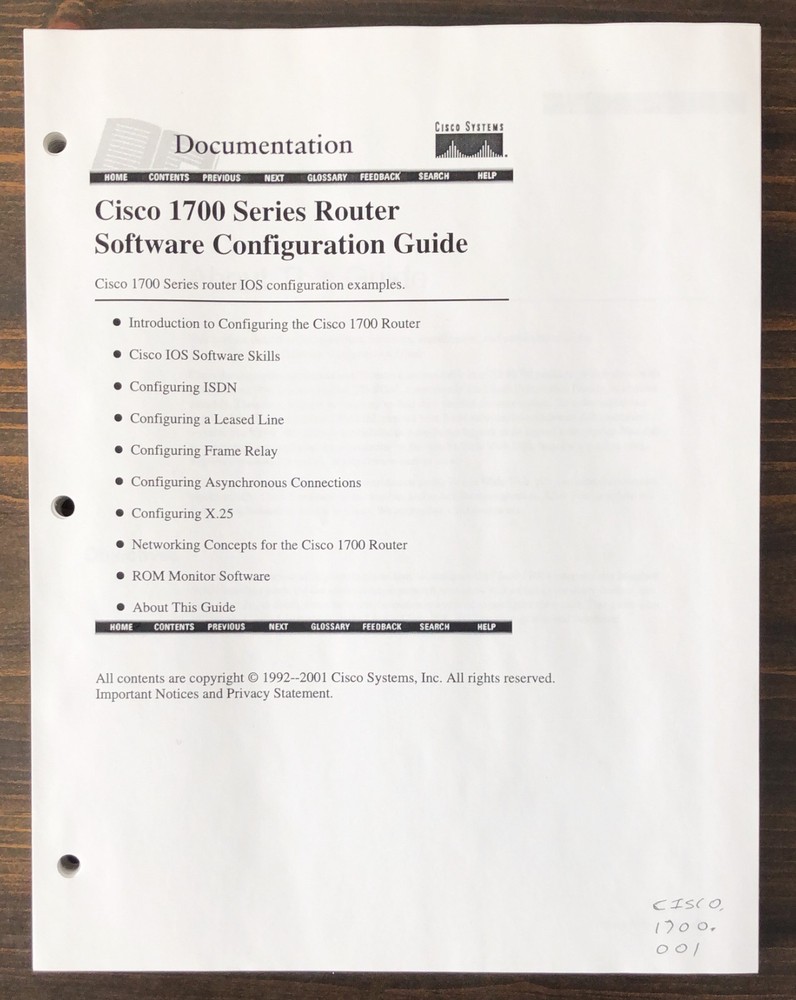 Cisco Systems - Cisco 1700 Series Router Software Configuration Guide (2001)
