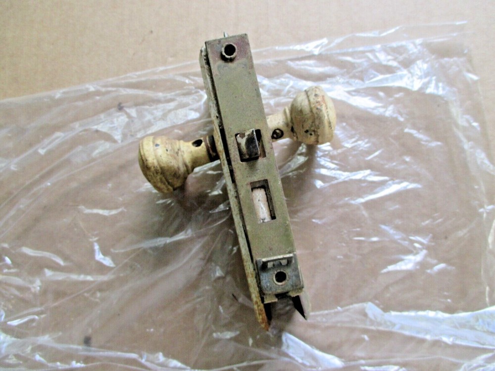 Vtg Door Latch Lock Set Knobs Backplates Antique