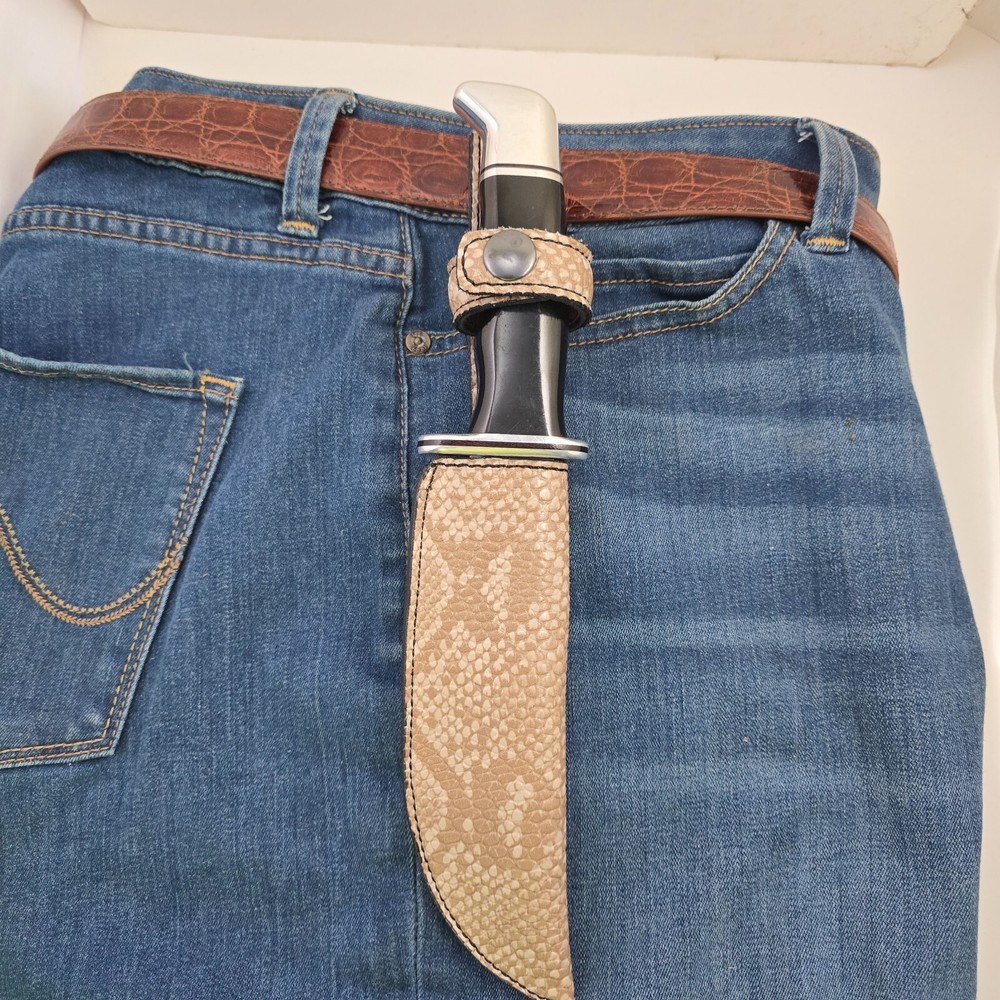Buck Knives 119 Sheath Right Pull Faux Beige python skin leather sheath only
