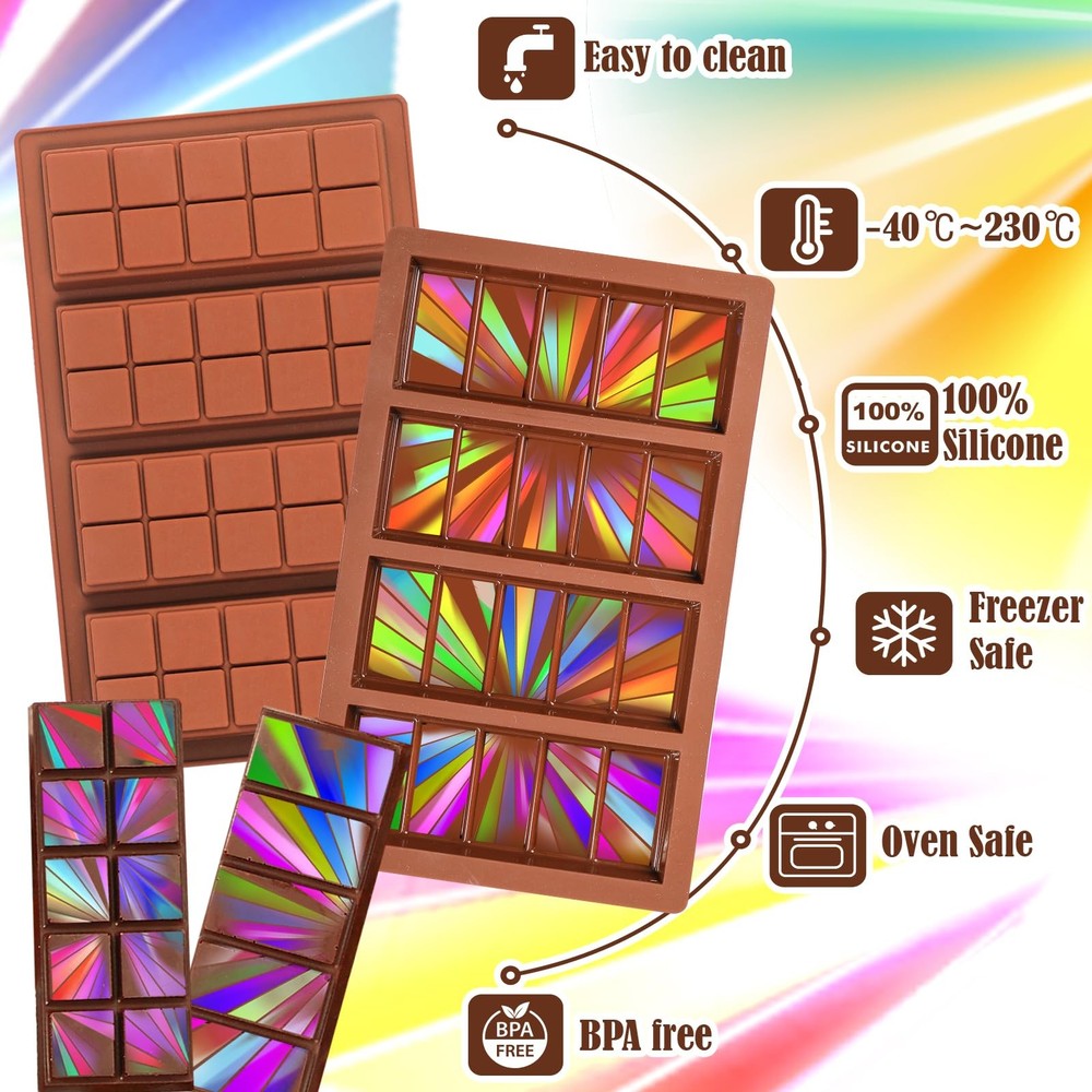 Webake 2pcs Holographic Chocolate Molds, Silicone Standard,