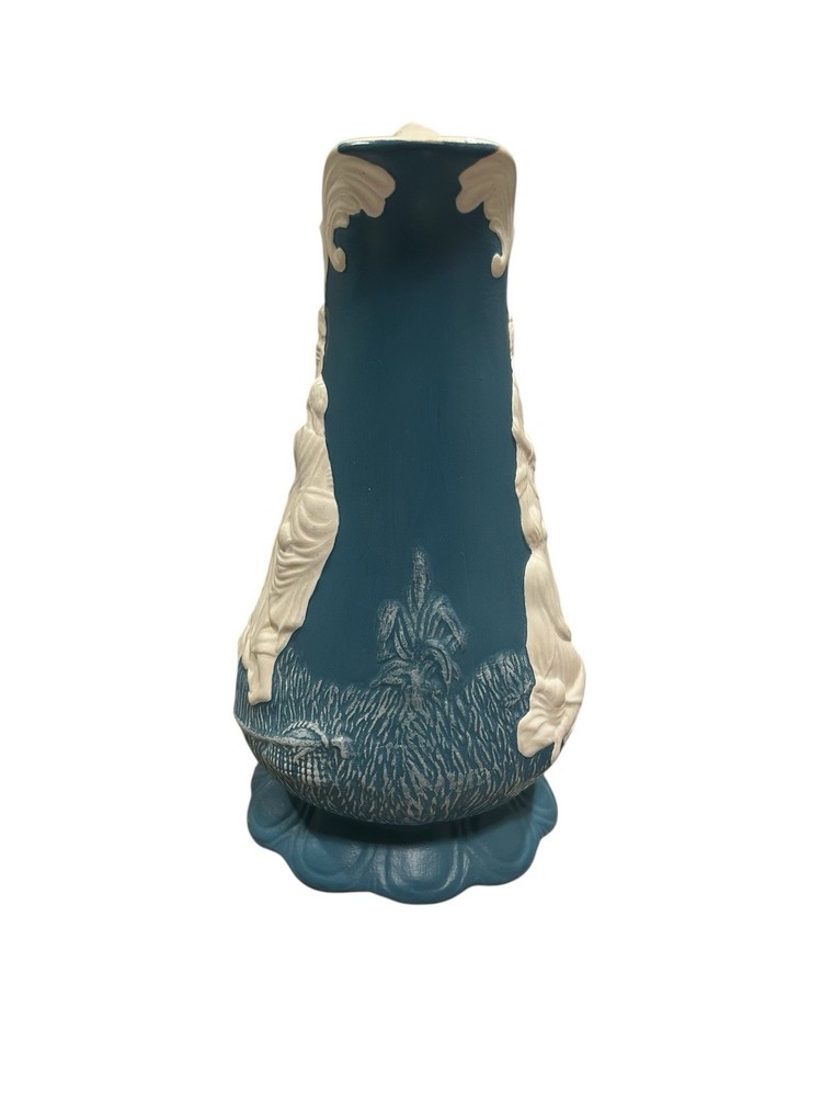 Barbara Taranto Blue Jasperware-Style Relief Pitcher Signed 6.75” Vintage