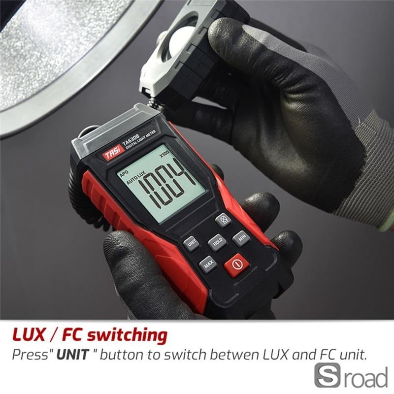Digital Light Meter, 0.1-200,000 LUX, Backlit LCD, Lux/FC Switch