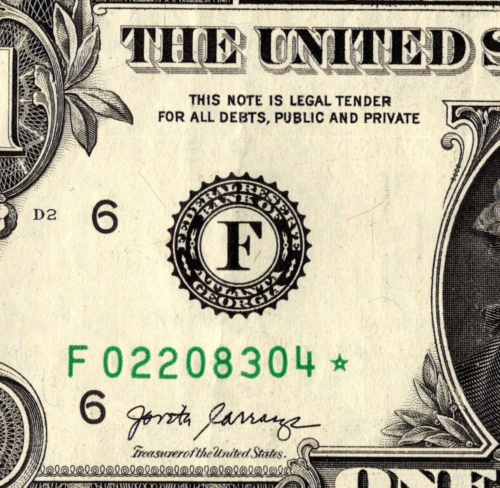 2017 F Star note one dollar bill regular run