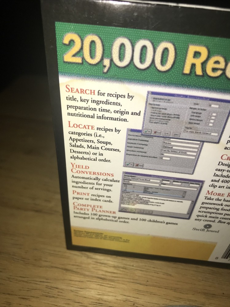 20,000 Recipes PC CD-ROM Reference Disc Cardboard Sleeve & Working Disc