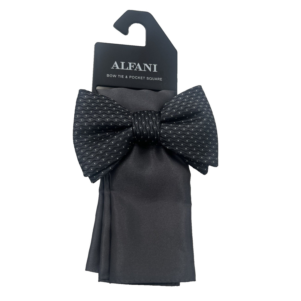 Alfani Men's Bow Tie & Solid Pocket Square Set NWT Gray