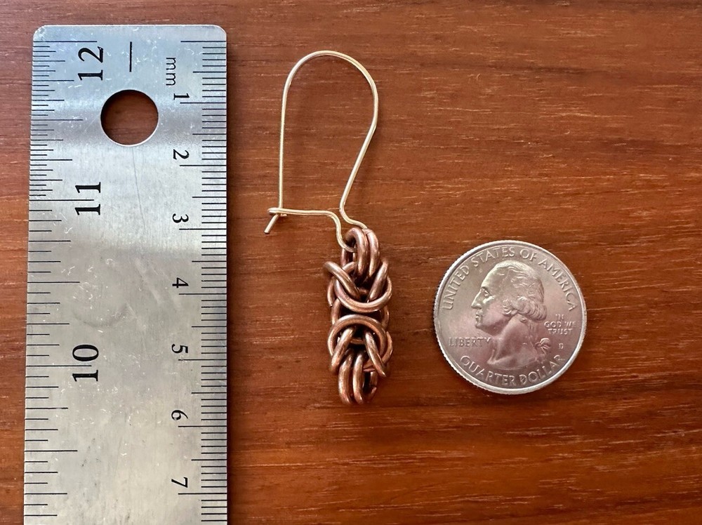 Handmade Genuine Copper Chain Link Box Chain Dangle Weave Mesh Earrings