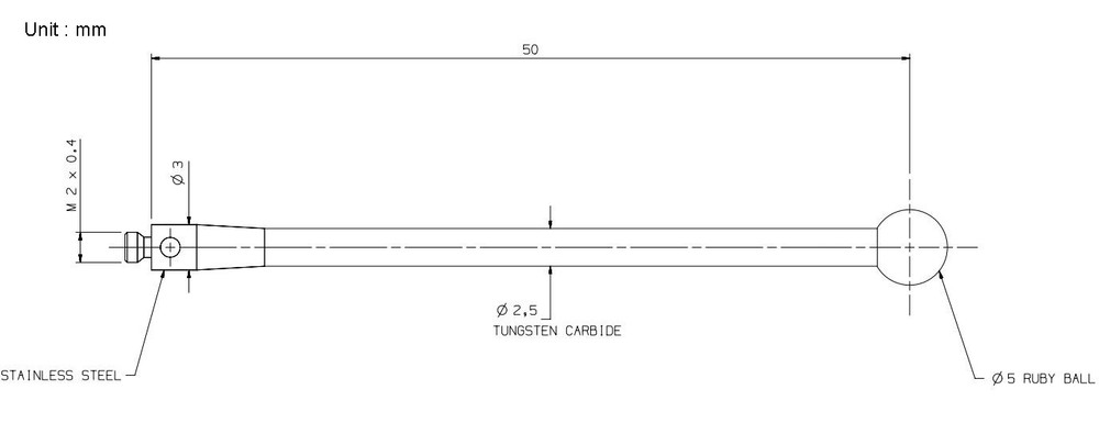 A-5003-0049 CMM Touch Probe M2 Thread Probe Stylus 5mm Ruby Ball Tips 50mm Long