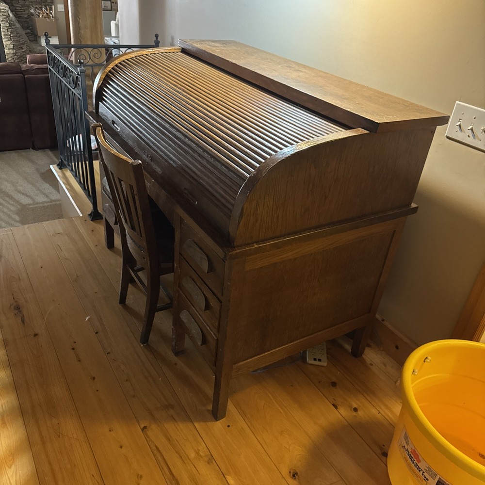Vintage Wooden Roll Top Desk with Storage