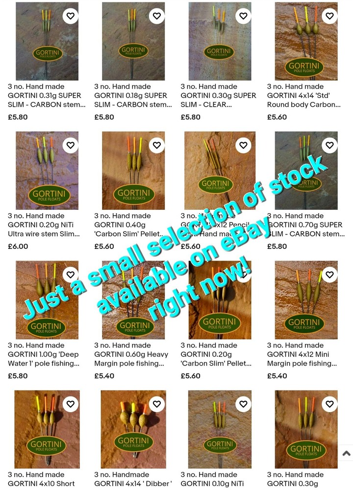 3 no. Handmade GORTINI No. 1 (0.08g) Carbon Chianti 'Solid core tip' pole float