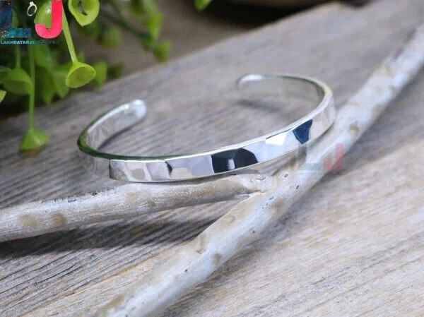 925 Sterling Silver Open Cuff Hammered Bangle Bracelet Adjsut Handmade Bangle