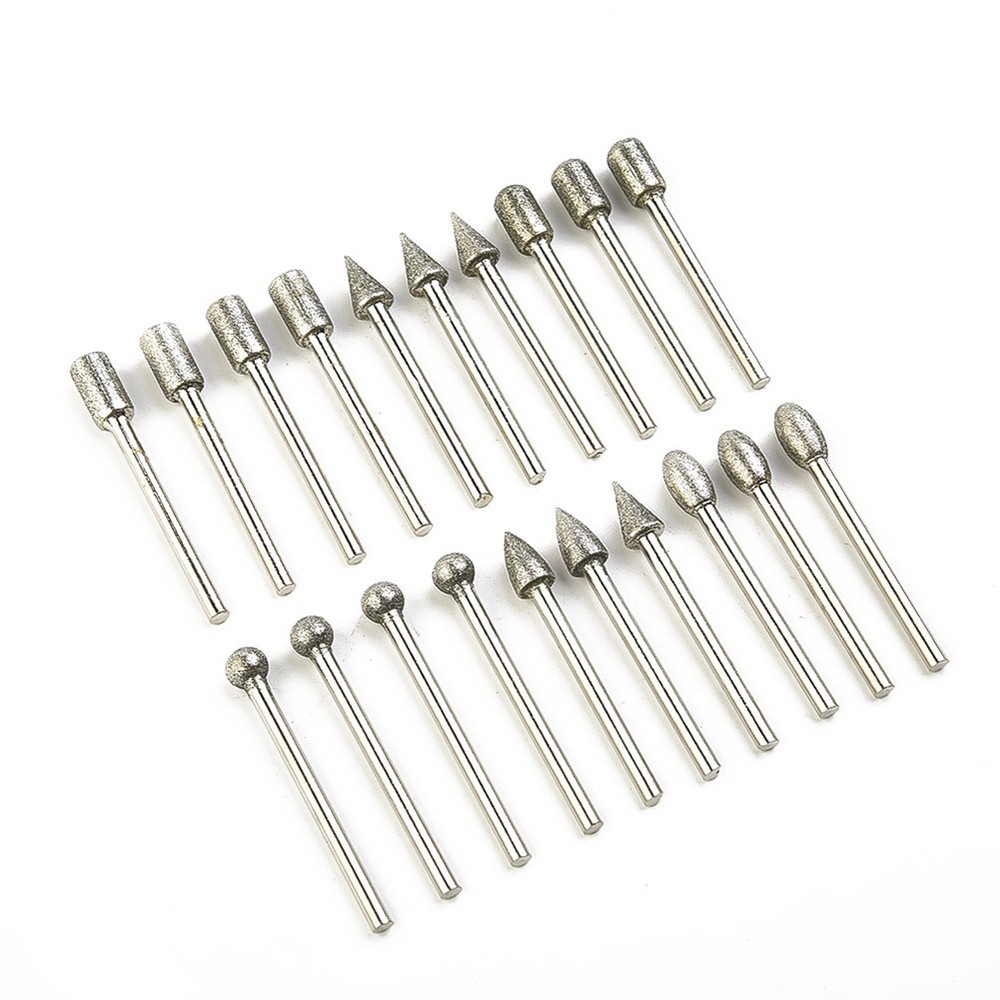 Efficient 3mm Shank Diamond Burr Set Drill Bits 20pcs for Precise Grinding