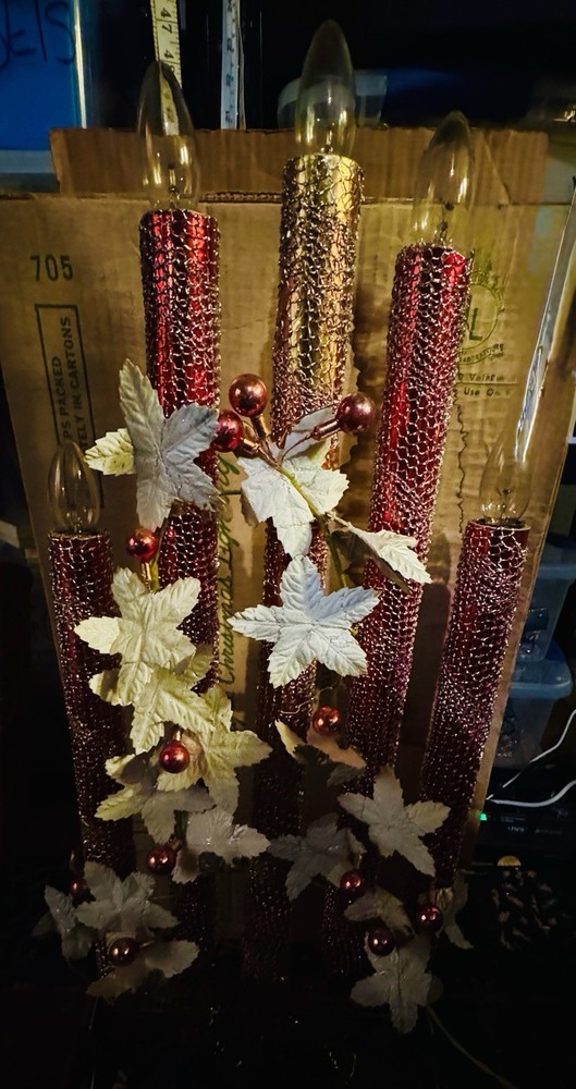 RARE! HUGE PAIR MIROSTAR RED 30” MESH CANDELABRA ORIGINAL BOXES