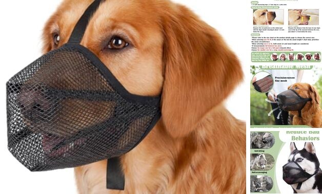Dog Muzzle, Soft Mesh Muzzle for Small Medium M [Snout Cir: 9¾"-10¾"] Black