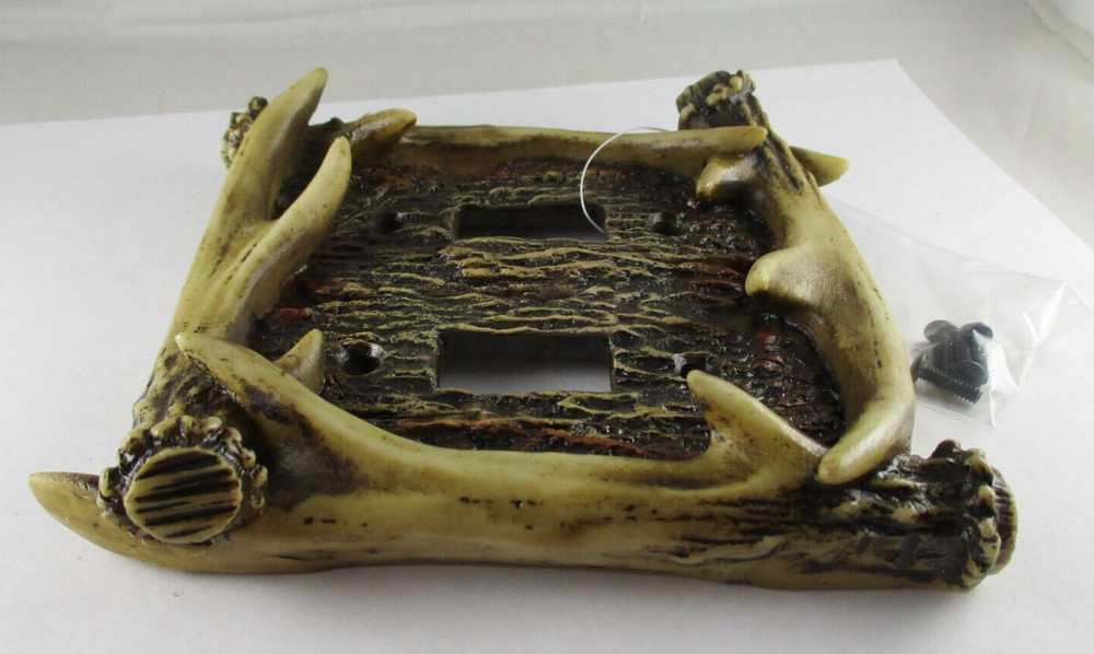 FAUX DEER ANTLER DOUBLE LIGHT SWITCH PLATE COVER